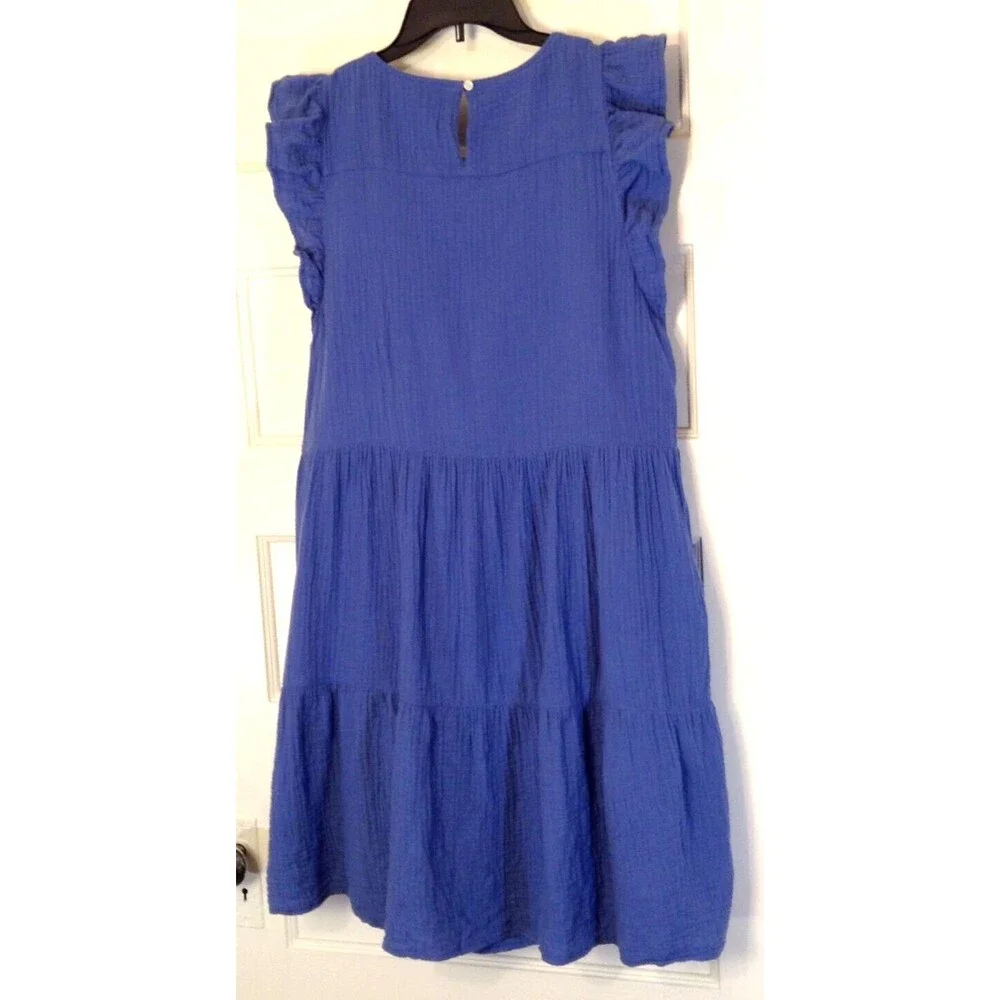 J.Crew Dress Wn L Blue Babydoll Tiered Ruffled Pockets Peasant Milkmaid Cottage - Picture 7 of 11